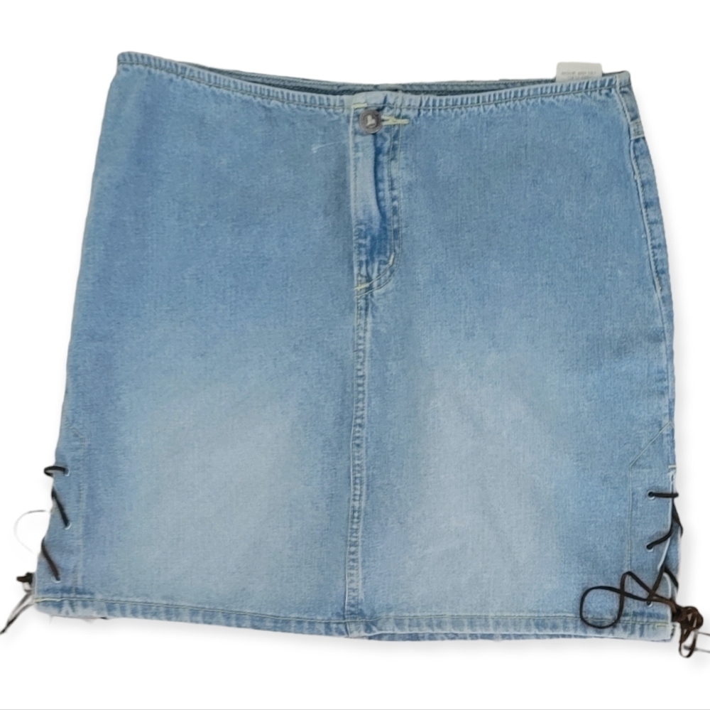 Fragile Jeans Juniors Womens Cotton Mini Lace Up Skirt Blue Jeans Skirt Size 9